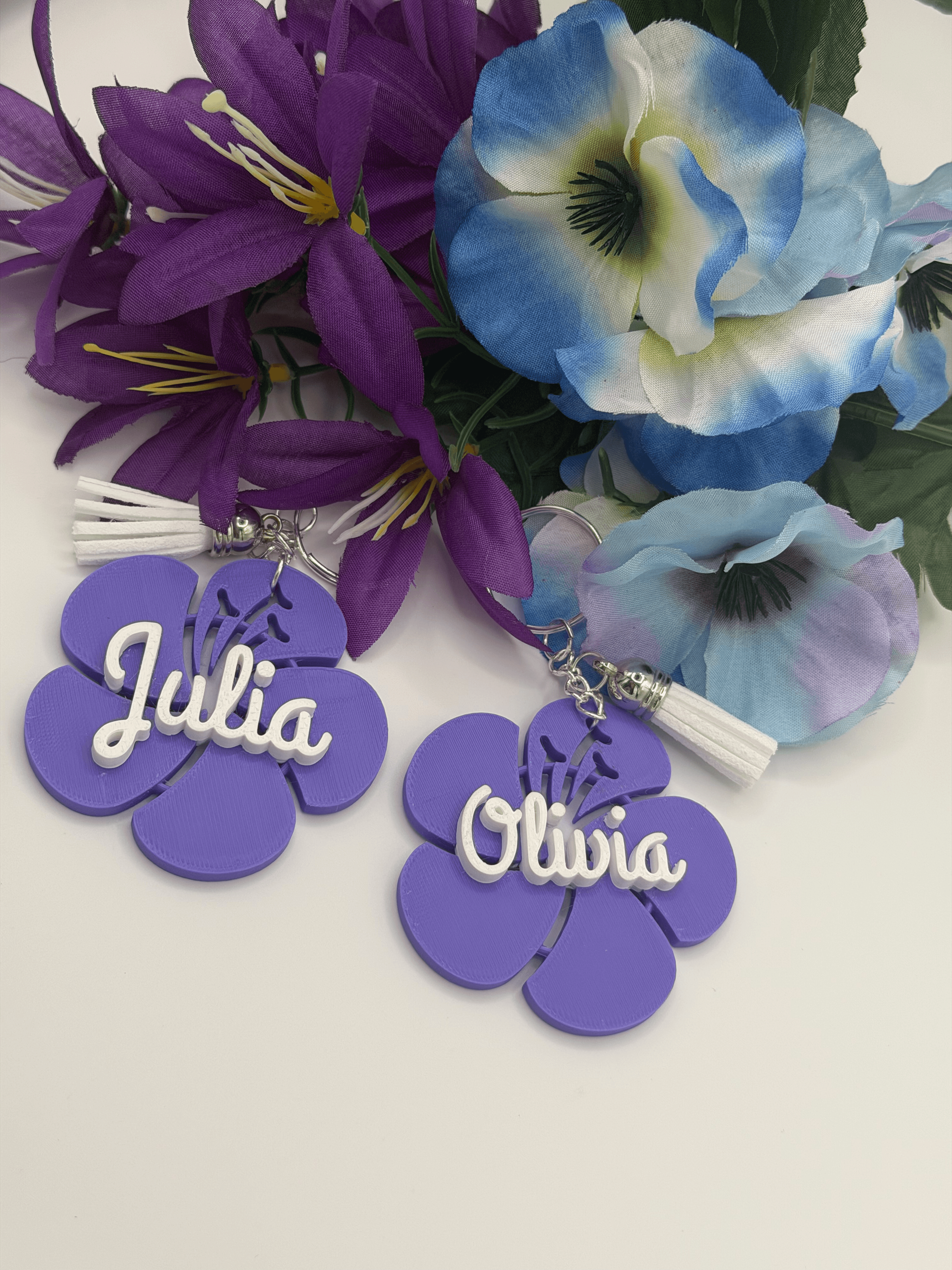 Personalized Hibiscus Keychain 3D Printed Floral