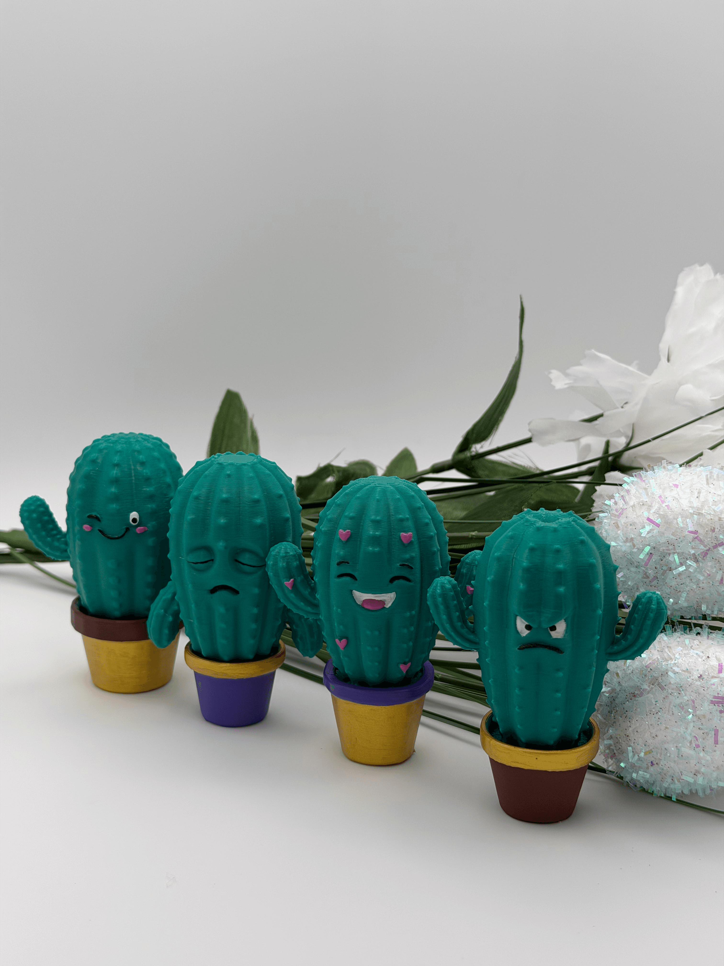 Cute Kawaii Cactus Figures 3D Printed Hand Painted Collection Mini Desk Decor