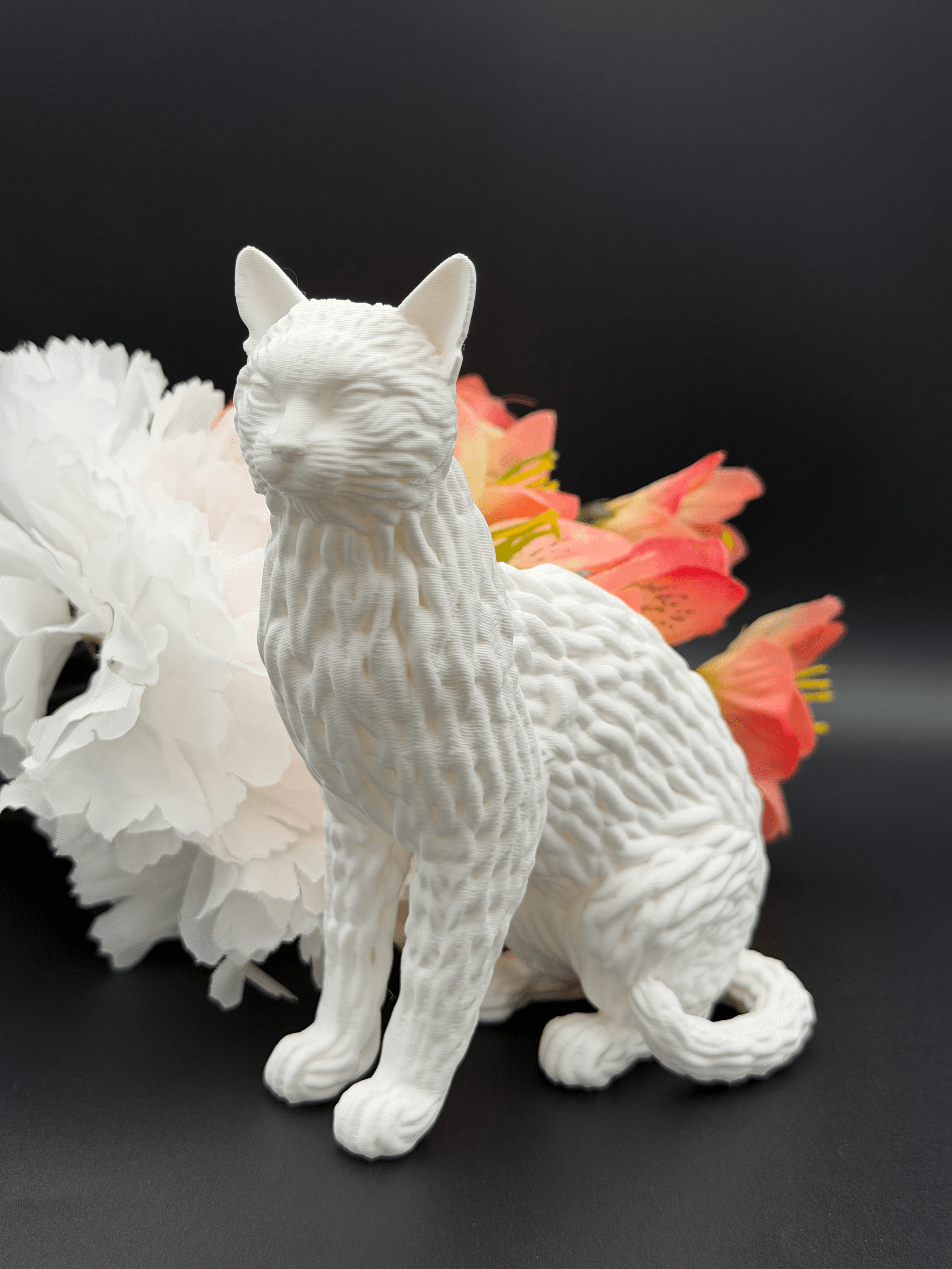 White Woven Cat Figurine - 3D Printed Sculptural Decor, Modern Home Interior Collectible