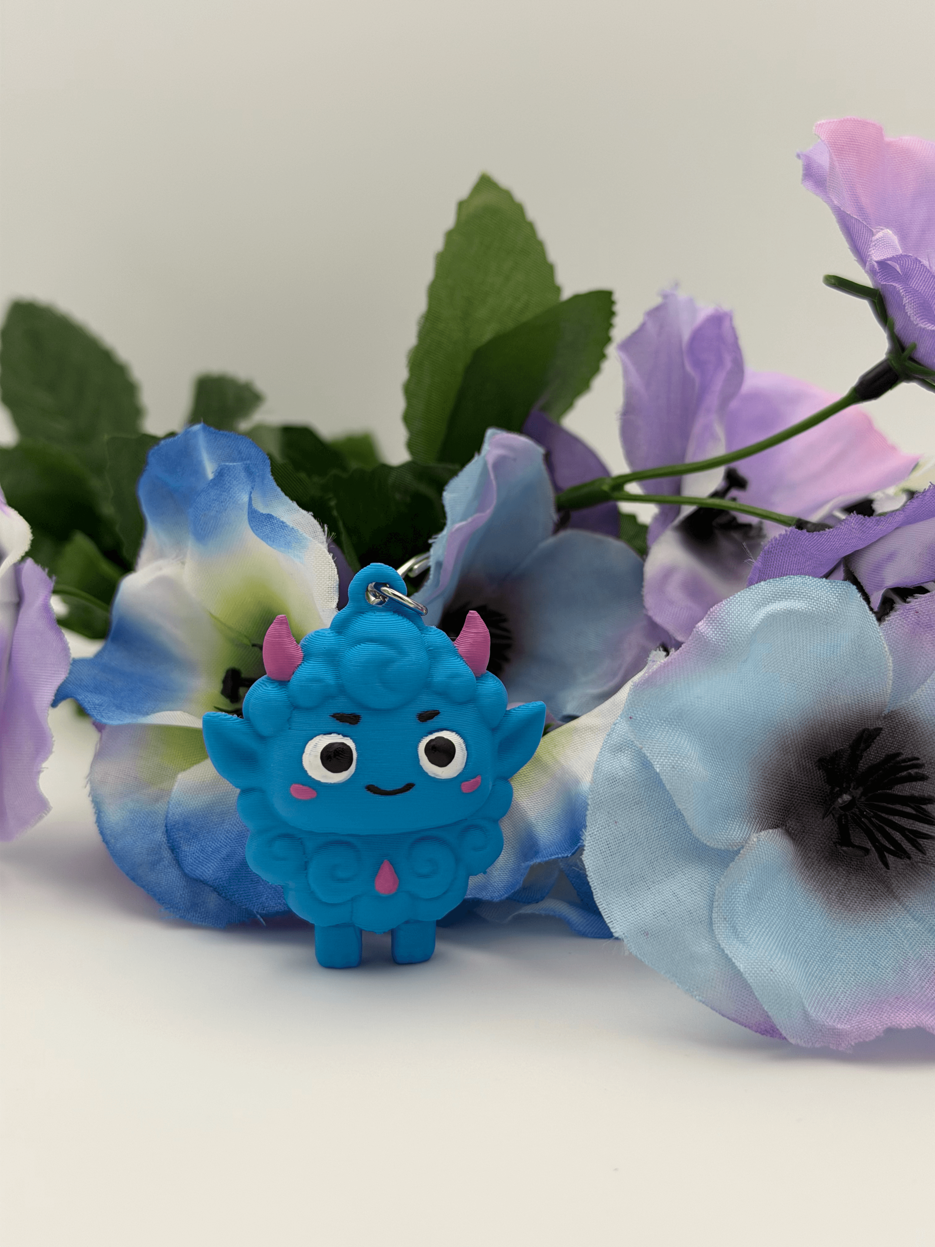 Cute Blue Monster Keychain, Kawaii Demon Bag Charm, 3D Printed Keyring