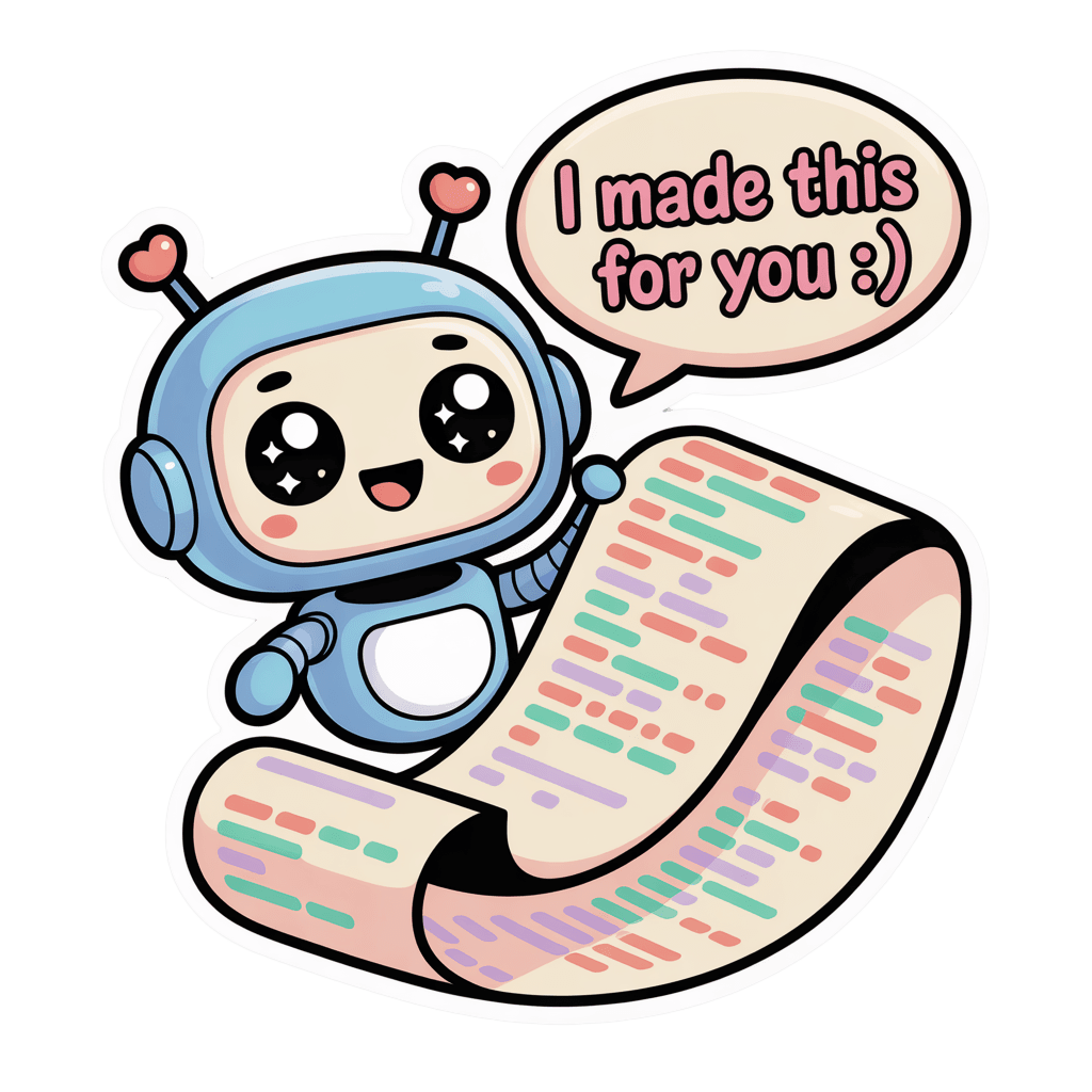 Cute Robot with Code and Message Sticker