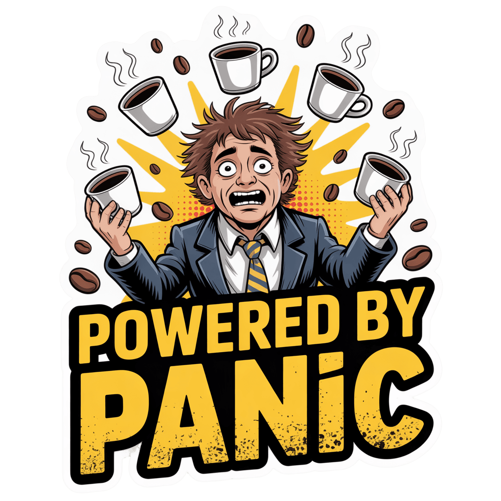 Funny Powered by Panic Coffee Sticker