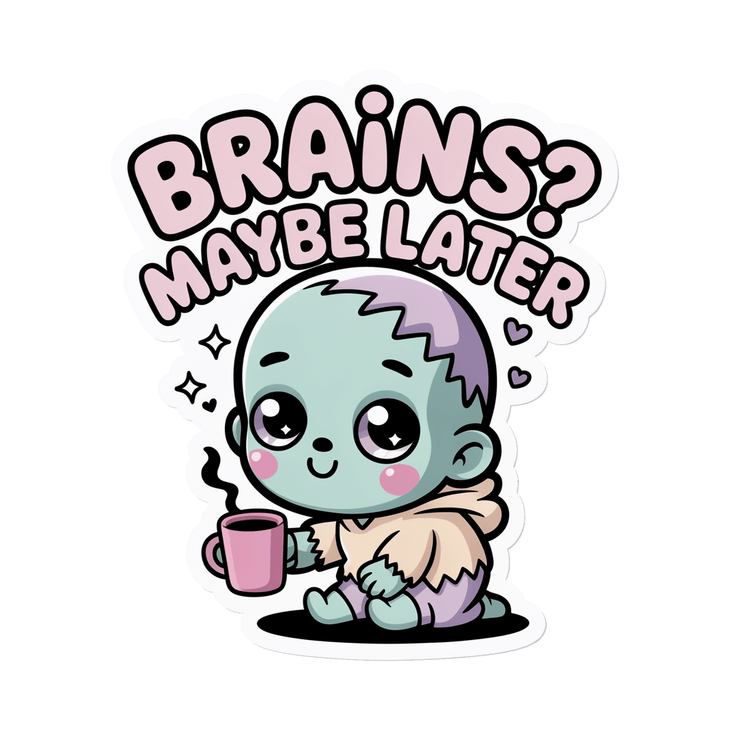 Cute Zombie Brains Maybe Later Coffee Vinyl Sticker