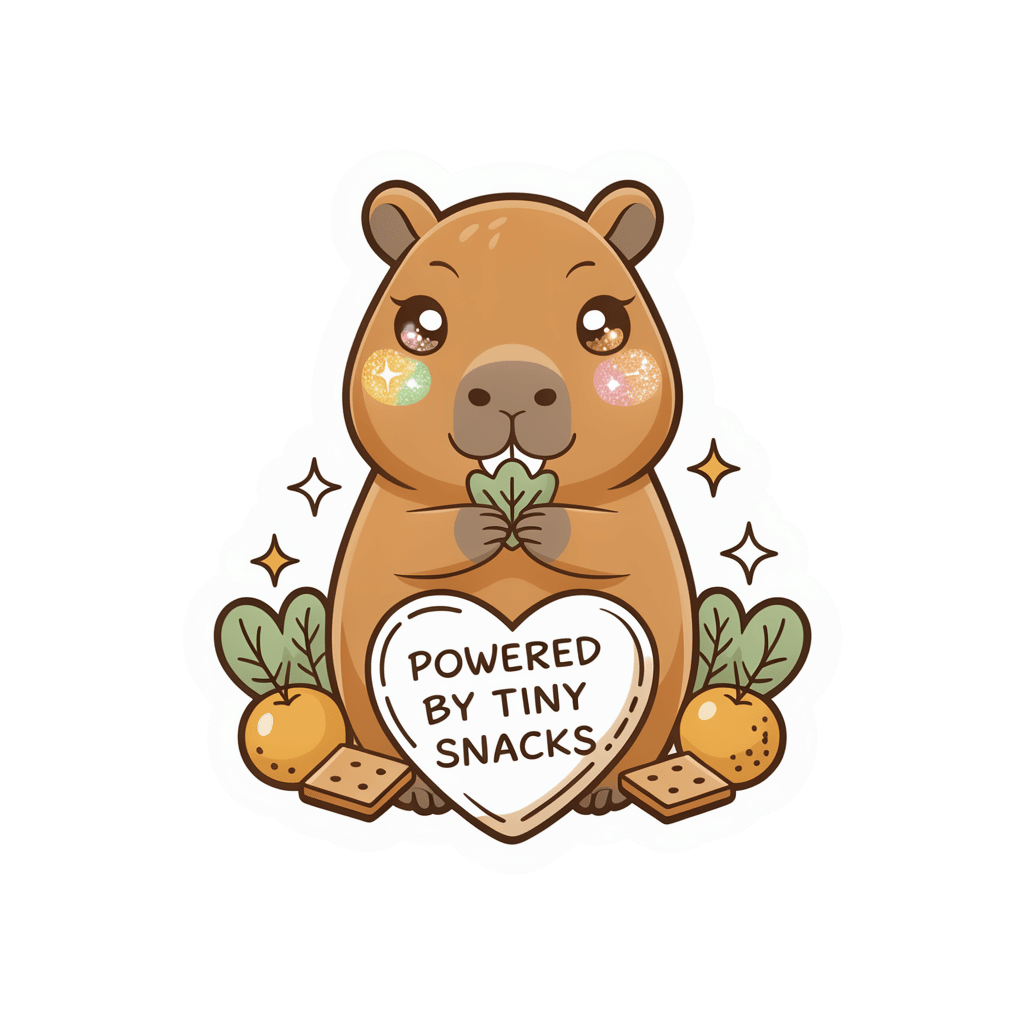 Cute Capybara Powered By Tiny Snacks Sticker