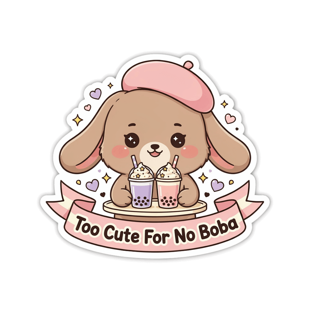 Cute Bunny With Boba Tea Kawaii Vinyl Sticker