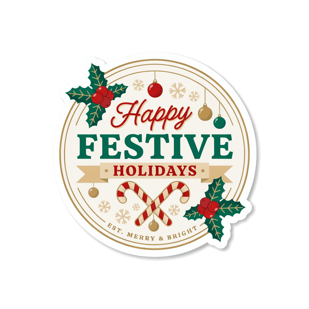 Happy Festive Holidays Christmas Badge Sticker