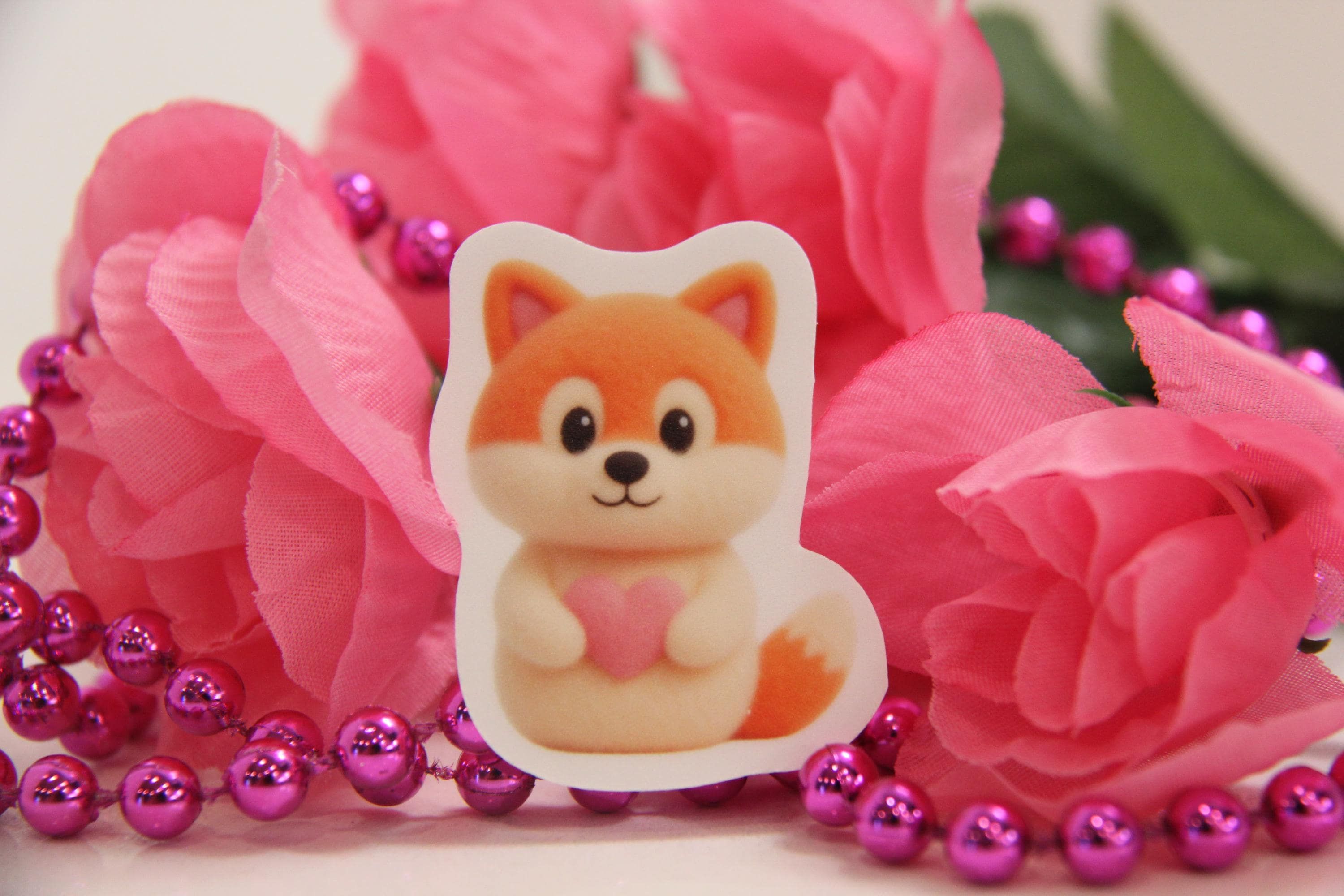 Cute Fluffy Baby Fox Heart Sticker - Kawaii Plush Decal
