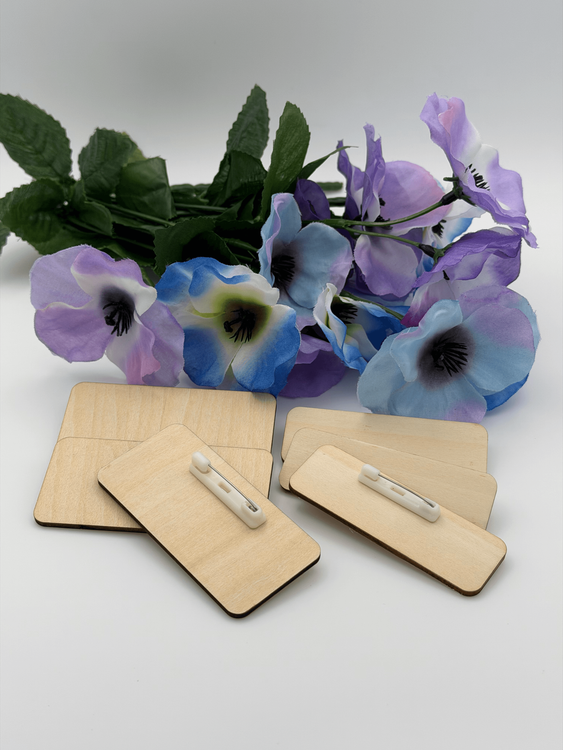 Wooden Name Badges Blank Pin Back Tags