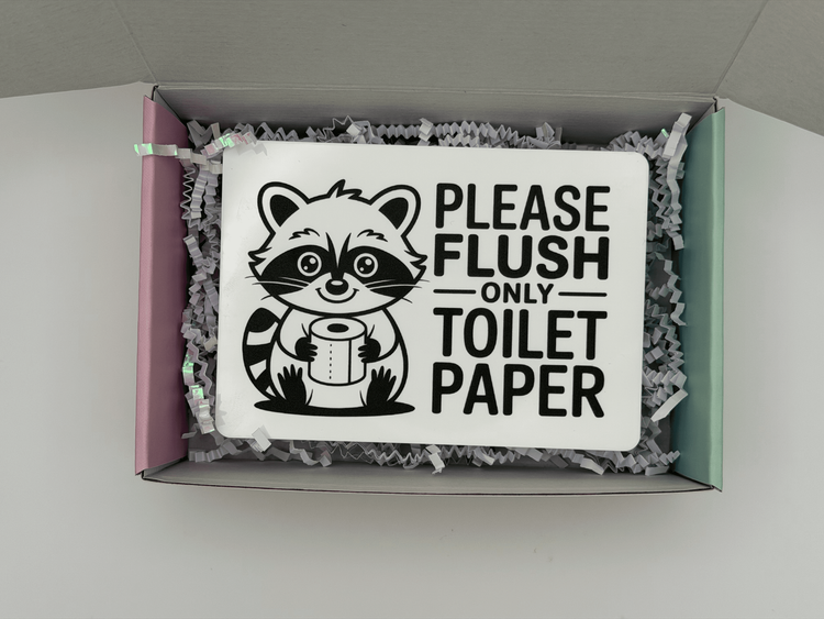 Raccoon Bathroom Sign "Please Flush only Toilet Paper"