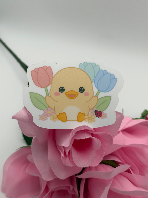 Cute Kawaii Duck Sticker – Duckling Floral Vinyl Die Cut Decal for Laptop, Journal & Wate…