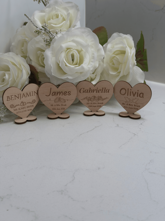 Personalized Wooden Wedding Place Card Heart Ornament