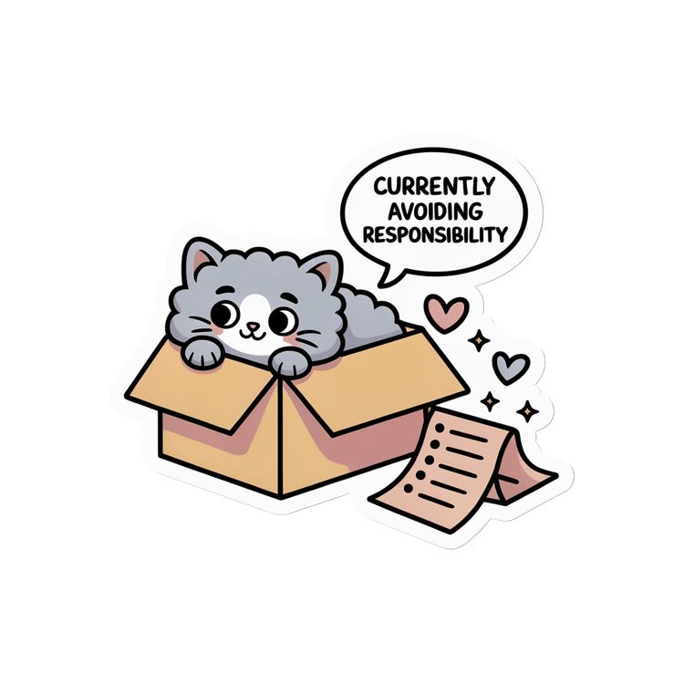 Cute Cat in Box Avoiding Responsibility Sticker