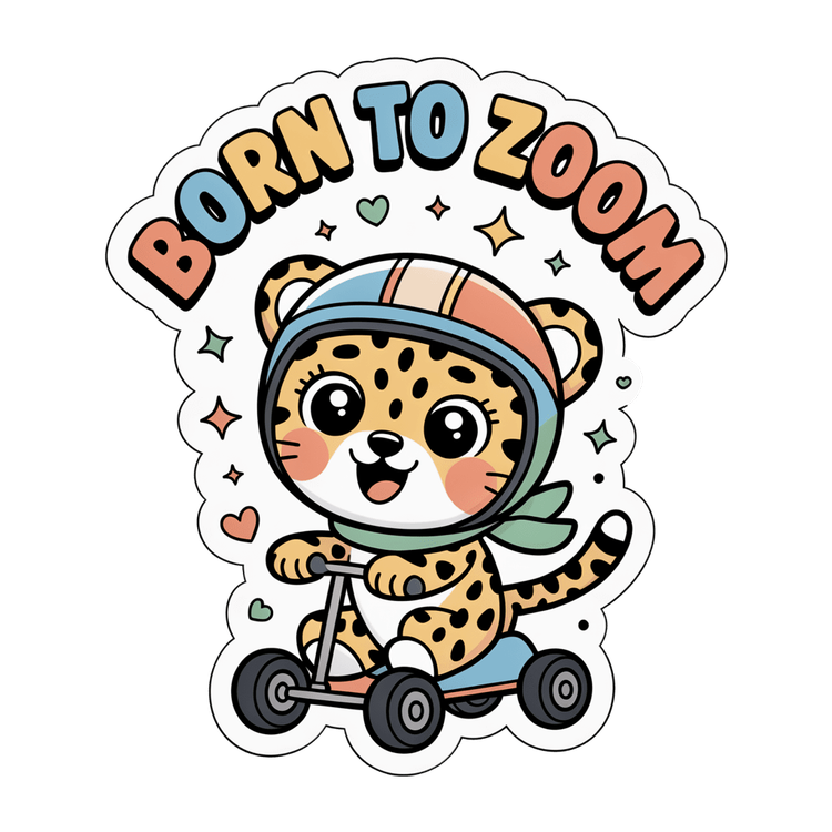 Cute Born to Zoom Cheetah Scooter Sticker