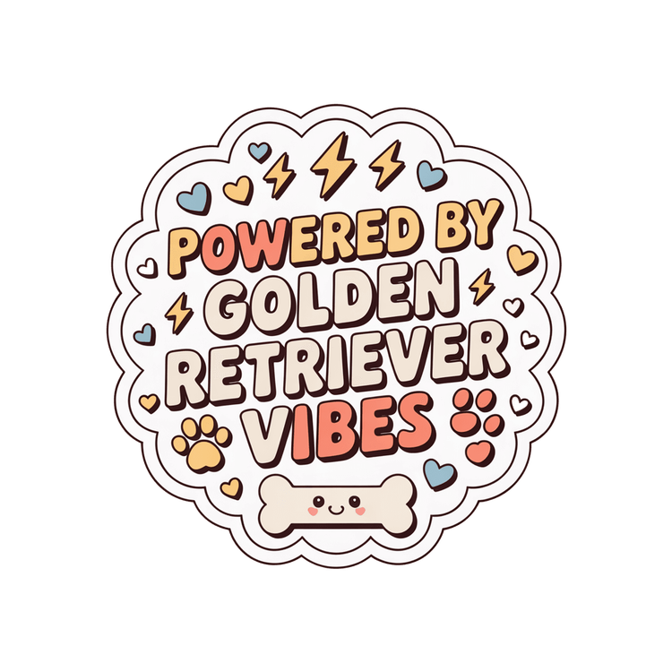 Powered By Golden Retriever Vibes Cute Dog Sticker