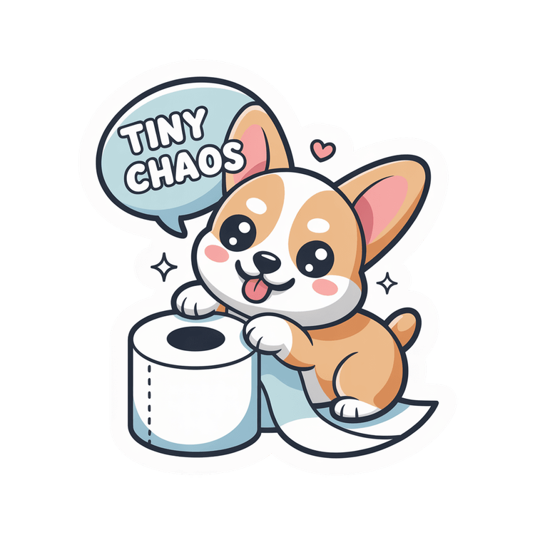 Cute Tiny Chaos Corgi Toilet Paper Vinyl Sticker