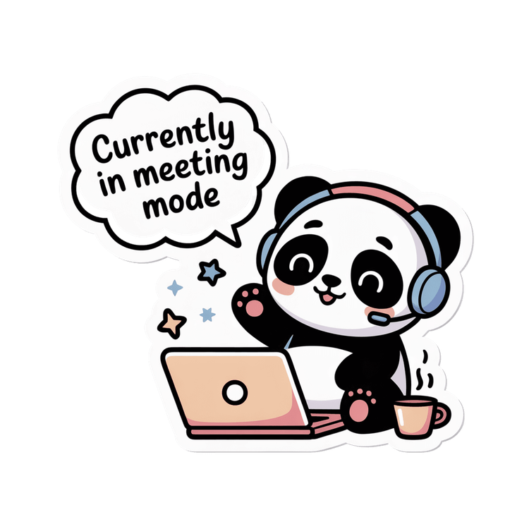 Cute Panda Meeting Mode Laptop Vinyl Sticker
