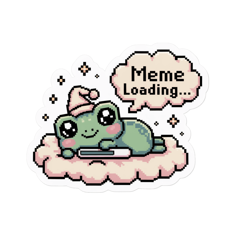 Cute Pixel Frog Meme Loading Cloud Sticker