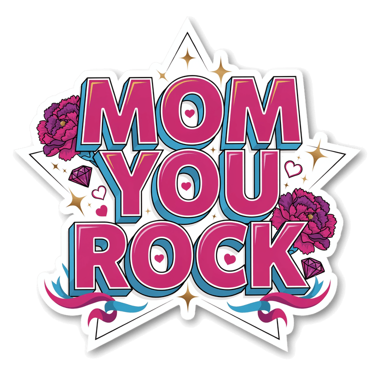 Mom You Rock Retro Sticker