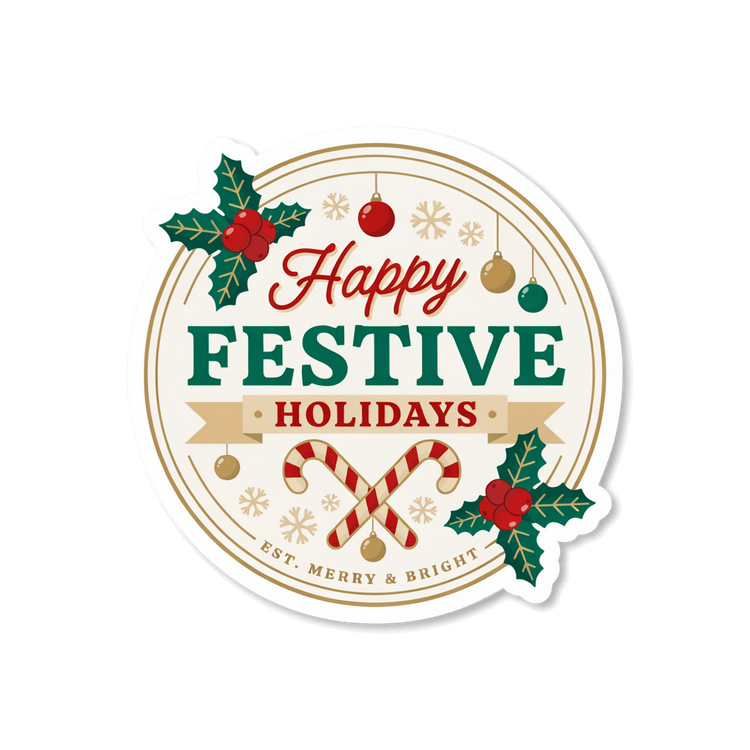 Happy Festive Holidays Christmas Badge Sticker